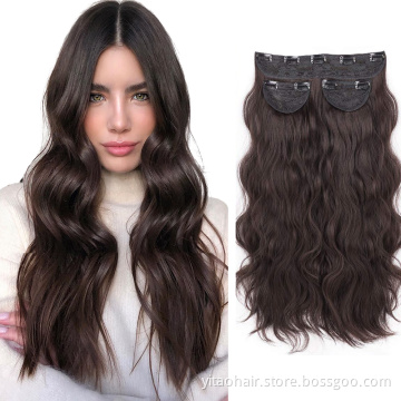wholesale Hair Extensions 2P 5P Thick Hair Invisible Long Wavy  Head Synthetic Hairpiece for Women Brown wavy hair